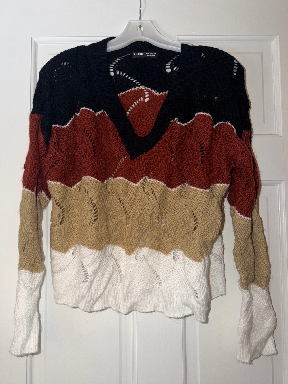 SHEIN Colorblock V-Neck Knit Sweater